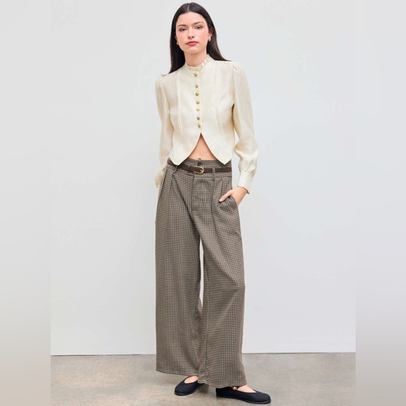 Cider Wide-Leg Pants Houndstooth High Waisted Dark Academia Size Large Women’s - Picture 2 of 8